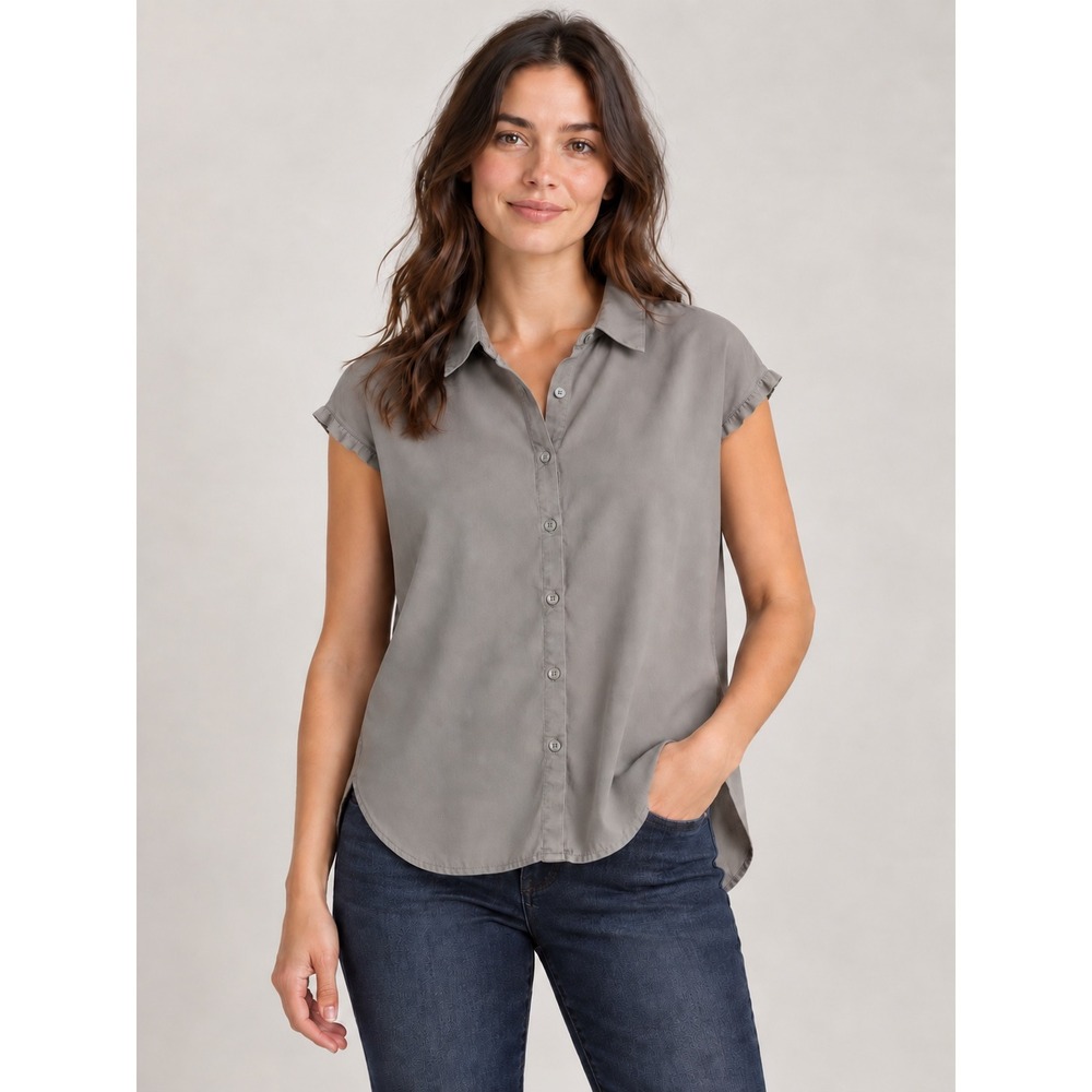 Quince Short Sleeve Button Down Shirt Taupe Olive Green Size Medium Relaxed Fit